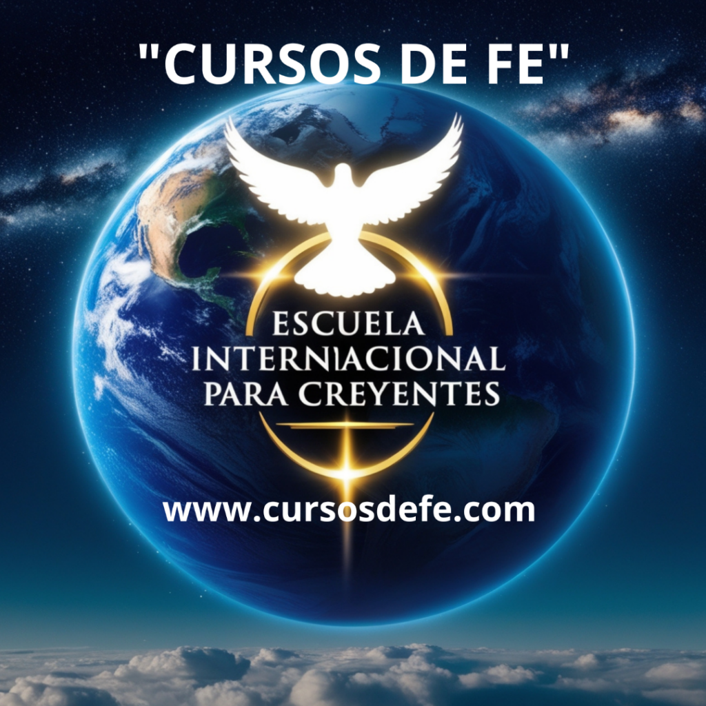 Imagen de Cursos De Fe, de la tierra con una paloma y una leyenda de escuela internacional para creyentes en el sitio web cursosdefe.com